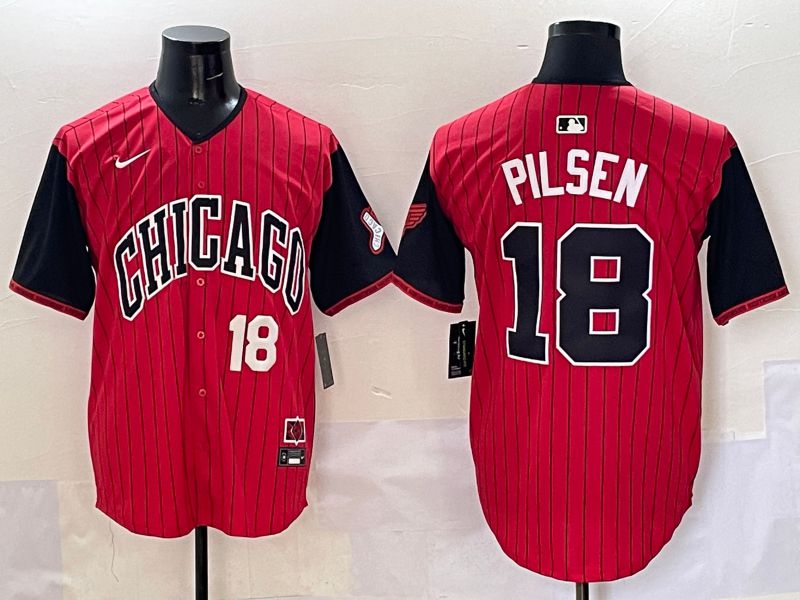 Men Chicago White Sox 18 Pilsen Red Stripe Joint Name Nike 2025 MLB Jersey style 22